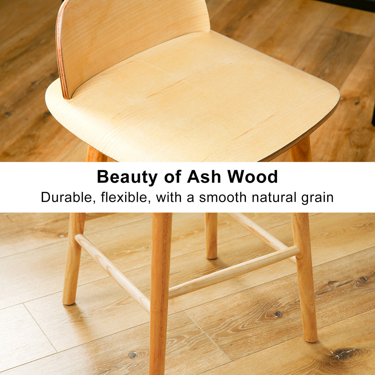 Wooden Bar Stool Dining Chair Ash Wood ELISE 65cm
