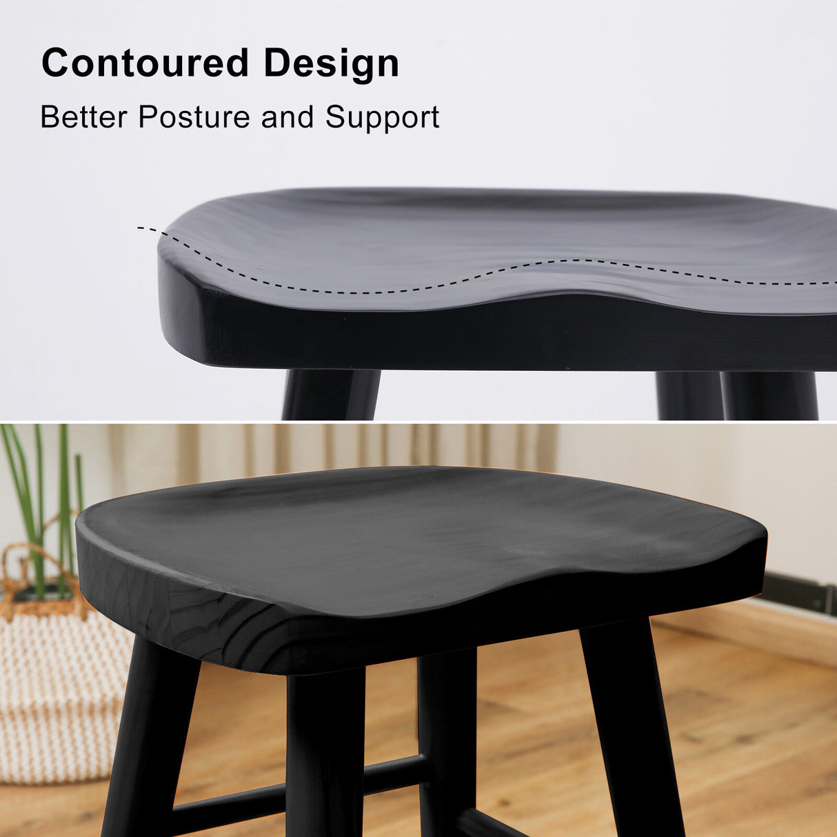 2X Wooden Bar Stool Dining Chair Pine Wood FRIDA 65cm BLACK