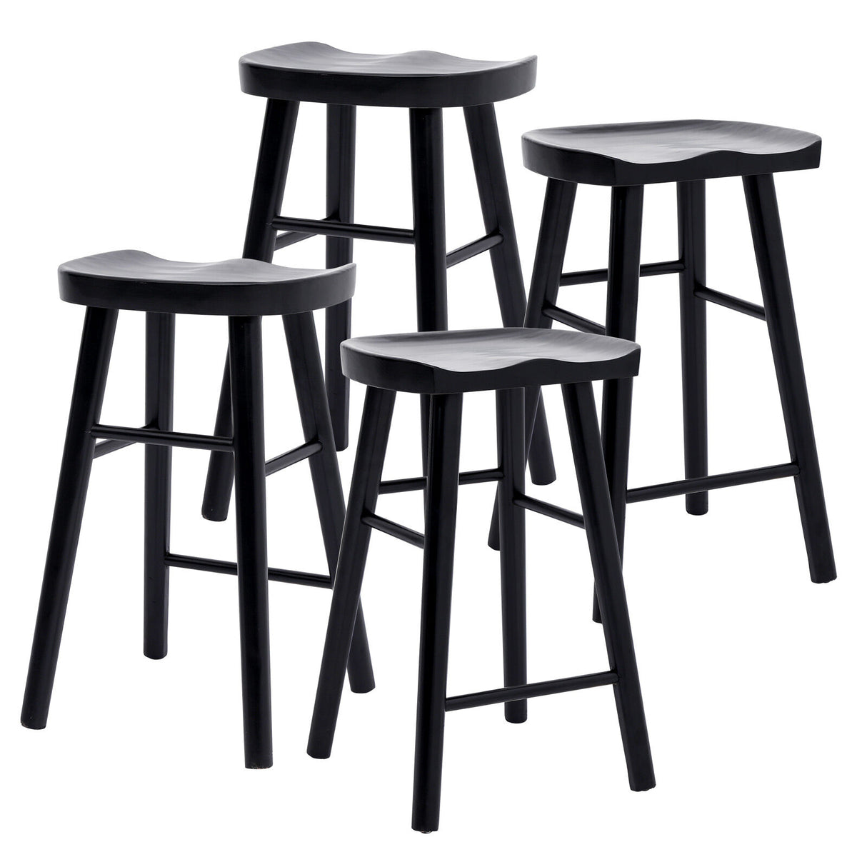 4X Wooden Bar Stool Dining Chair Pine Wood FRIDA 65cm BLACK