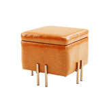 Storage Ottoman Foot Stool Cube Tuffet Seat 45cm PU Leather LIGHT BROWN