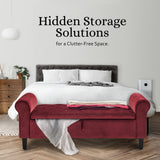 Storage Ottoman Stool Arm Bench Seat 132cm Velvet RED