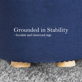 Fabric Ottoman Round Wooden Leg Foot Stool - DARK BLUE