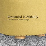 2X Fabric Ottoman Round Wooden Leg Foot Stool - Mustard Yellow