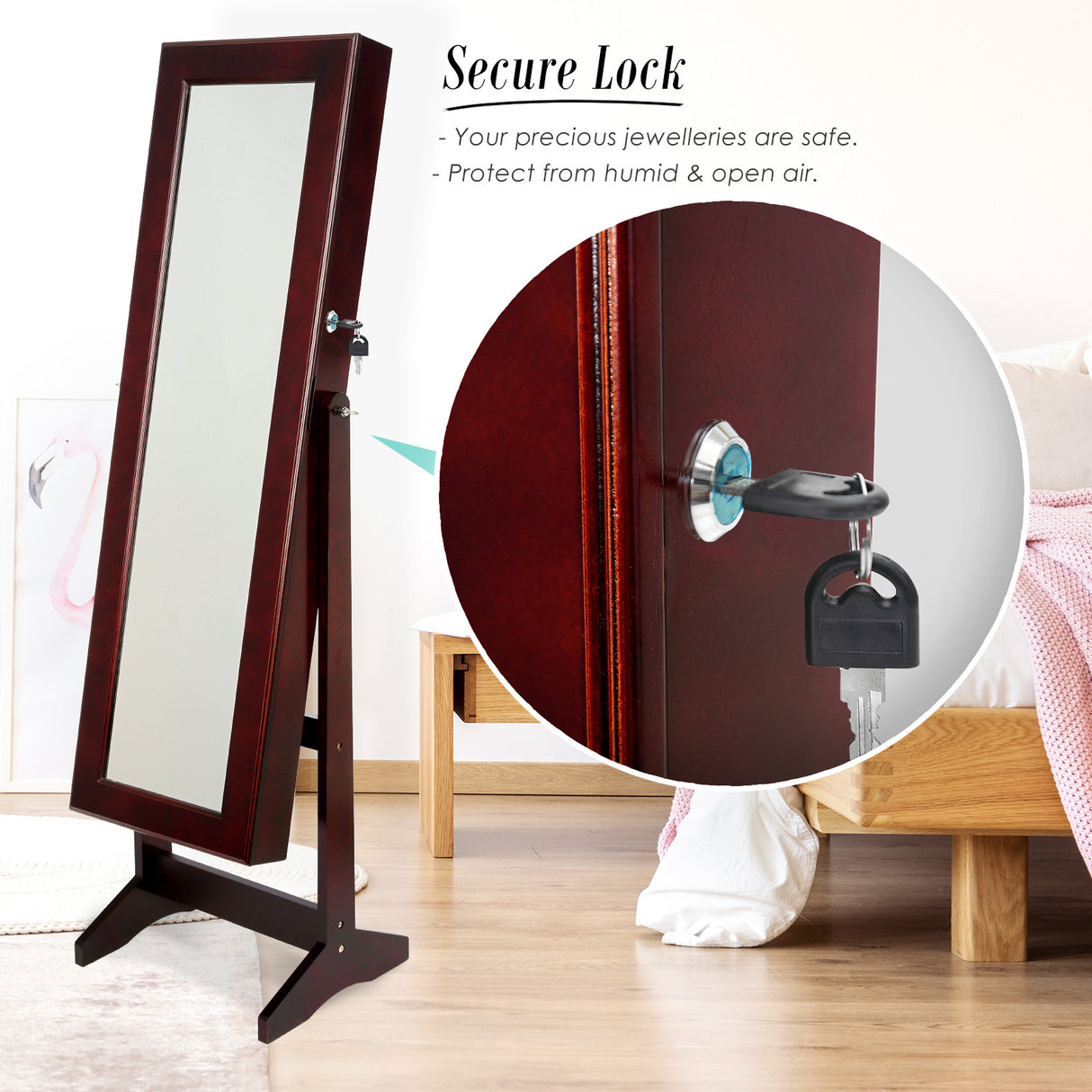 Mirror Jewellery Cabinet Storage Organiser LUVO 146cm WALNUT