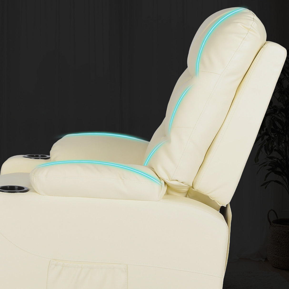 8-Point Electric Massage Recliner Chair - PU Leather Lounge Sofa Armchair ARLEEN BEIGE