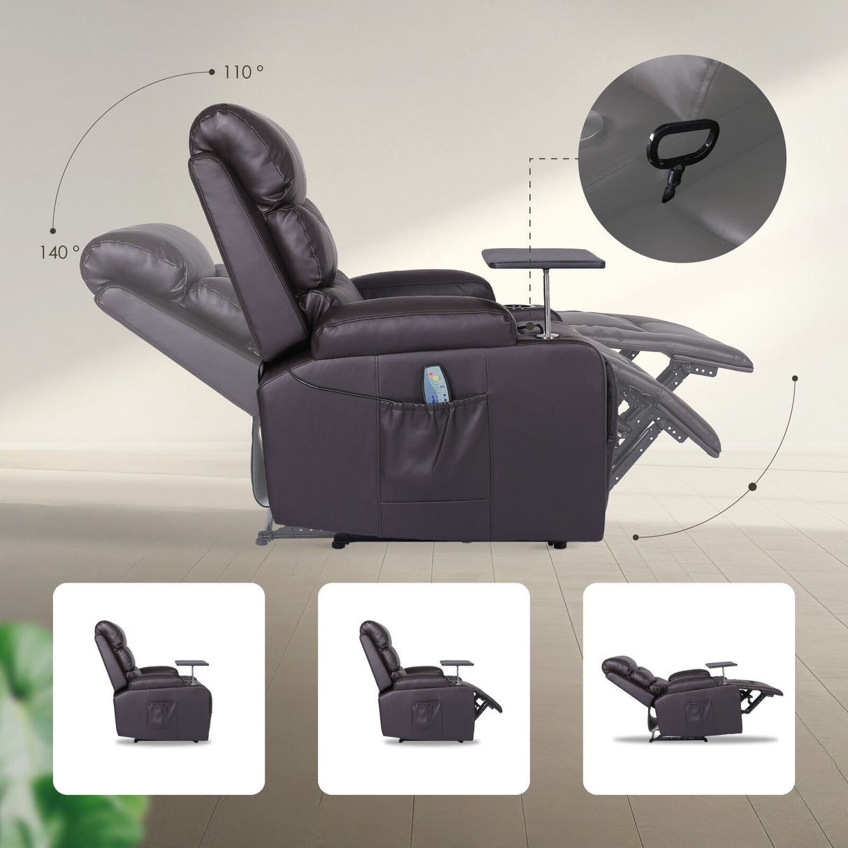 8-Point Electric Massage Recliner Chair - PU Leather Electric Lounge Sofa Armchair HARLOW BROWN