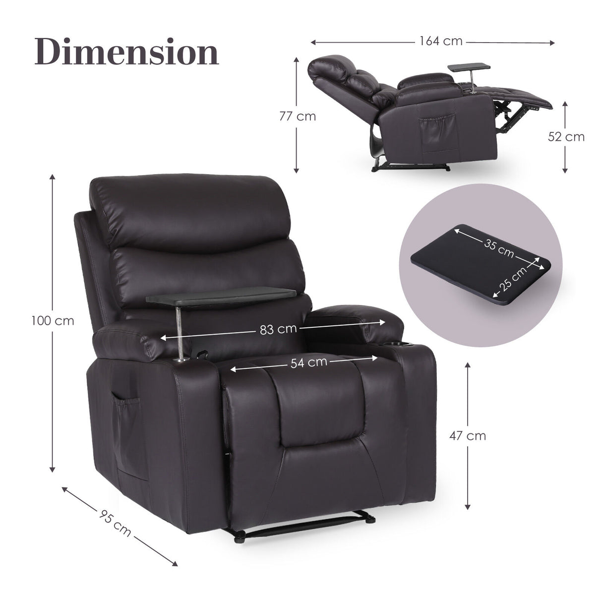 8-Point Electric Massage Recliner Chair - PU Leather Electric Lounge Sofa Armchair HARLOW BROWN