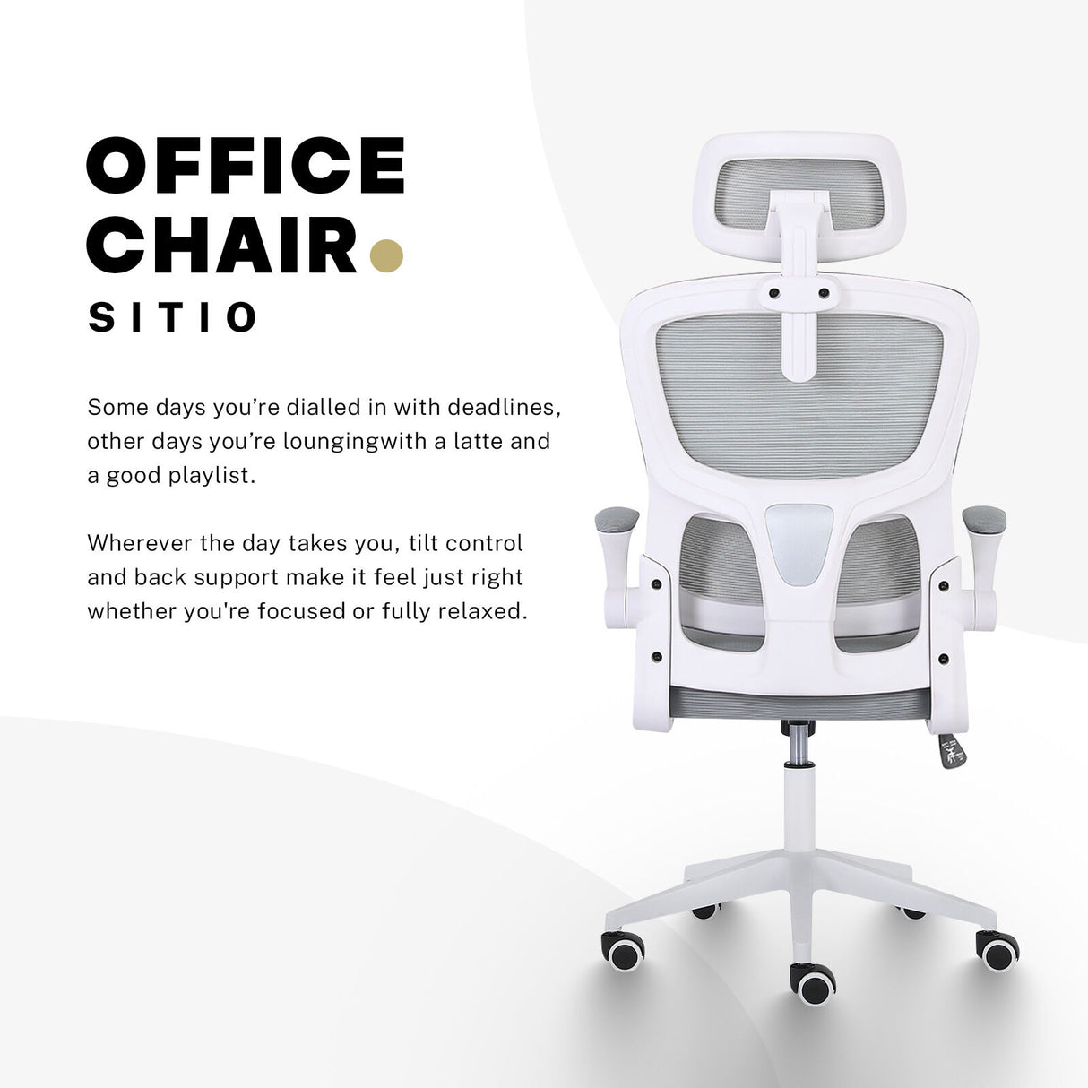 Work Office Chair - Lumber Support, Flip-up Armrest, Adjustable Headrest SITIO - GREY