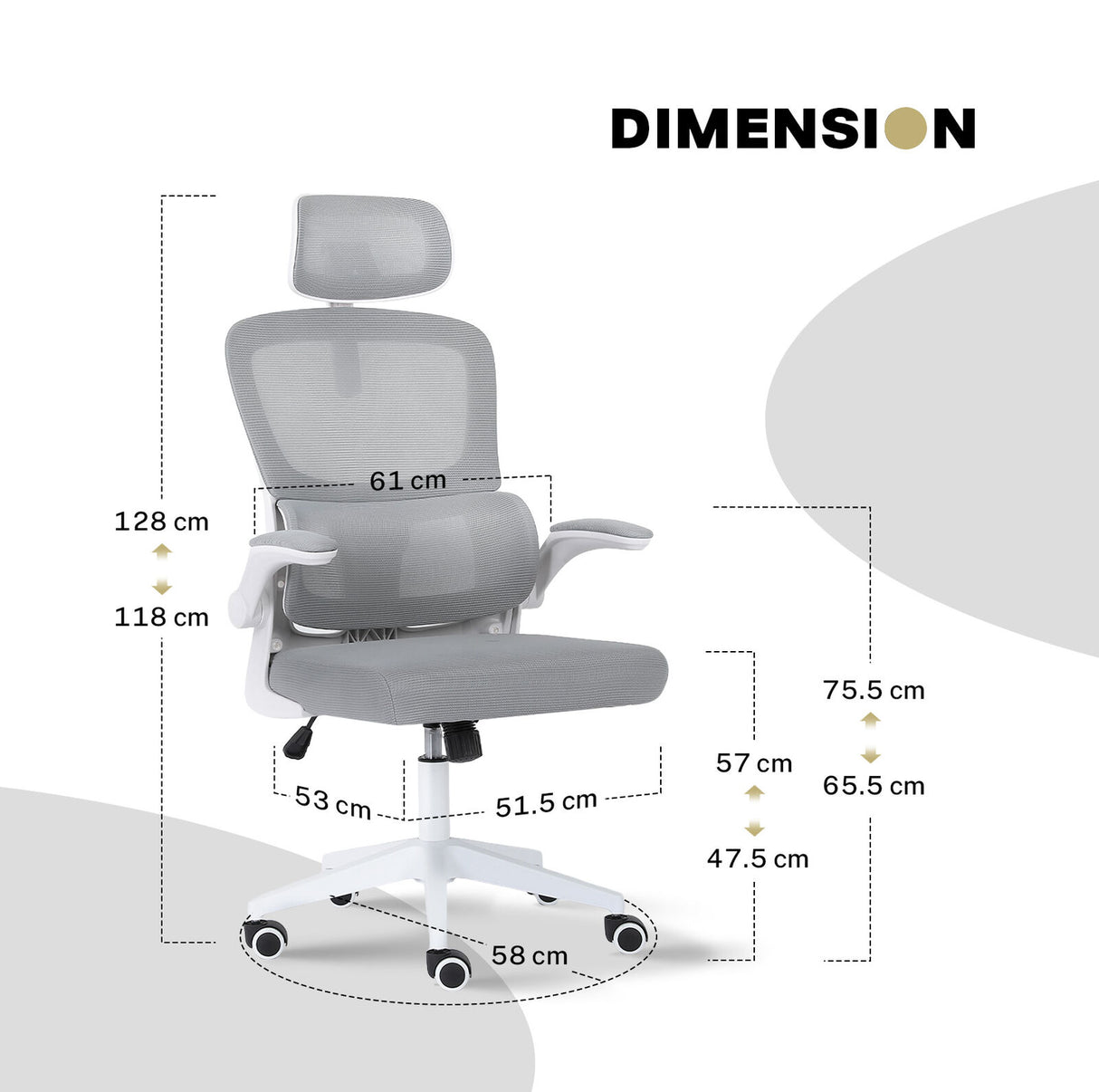 Work Office Chair - Lumber Support, Flip-up Armrest, Adjustable Headrest SITIO - GREY