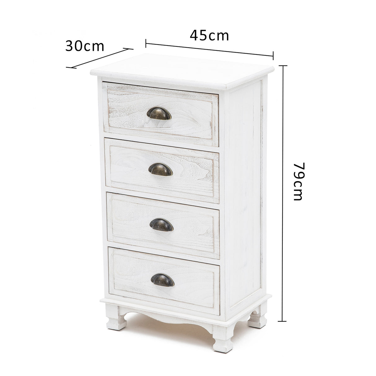 Bedside Table 4 Drawer Vintage Side Table Storage Cabinet Bedroom ADELINE WHITE