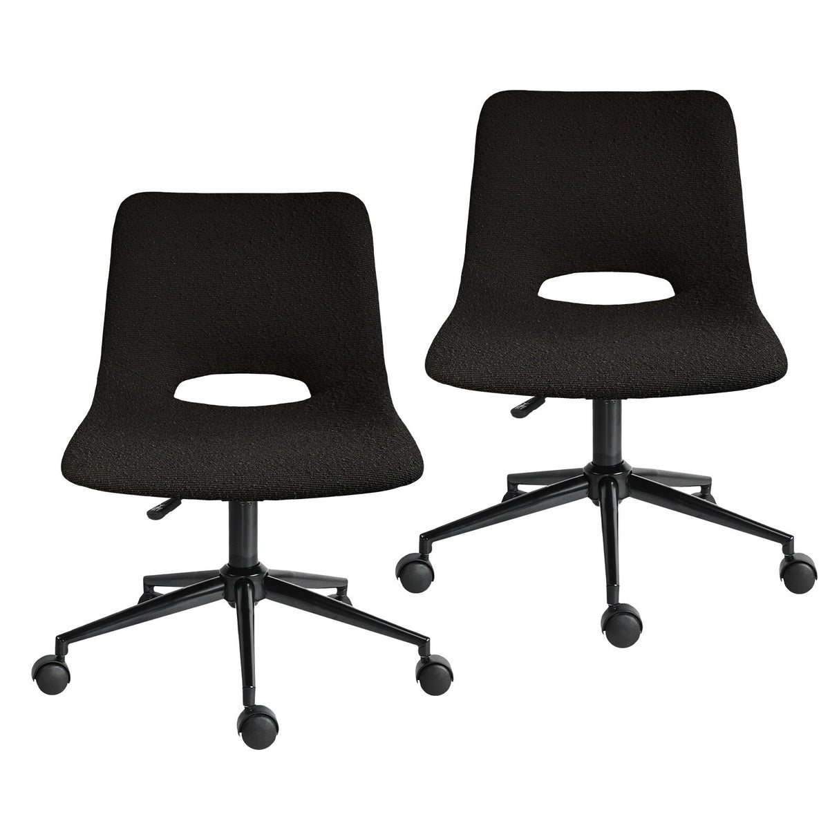 2 Set Office Desk Chair - Loop Yarn Fabric Home Swivel Chair Cut-Out Seat HALO BLACK
