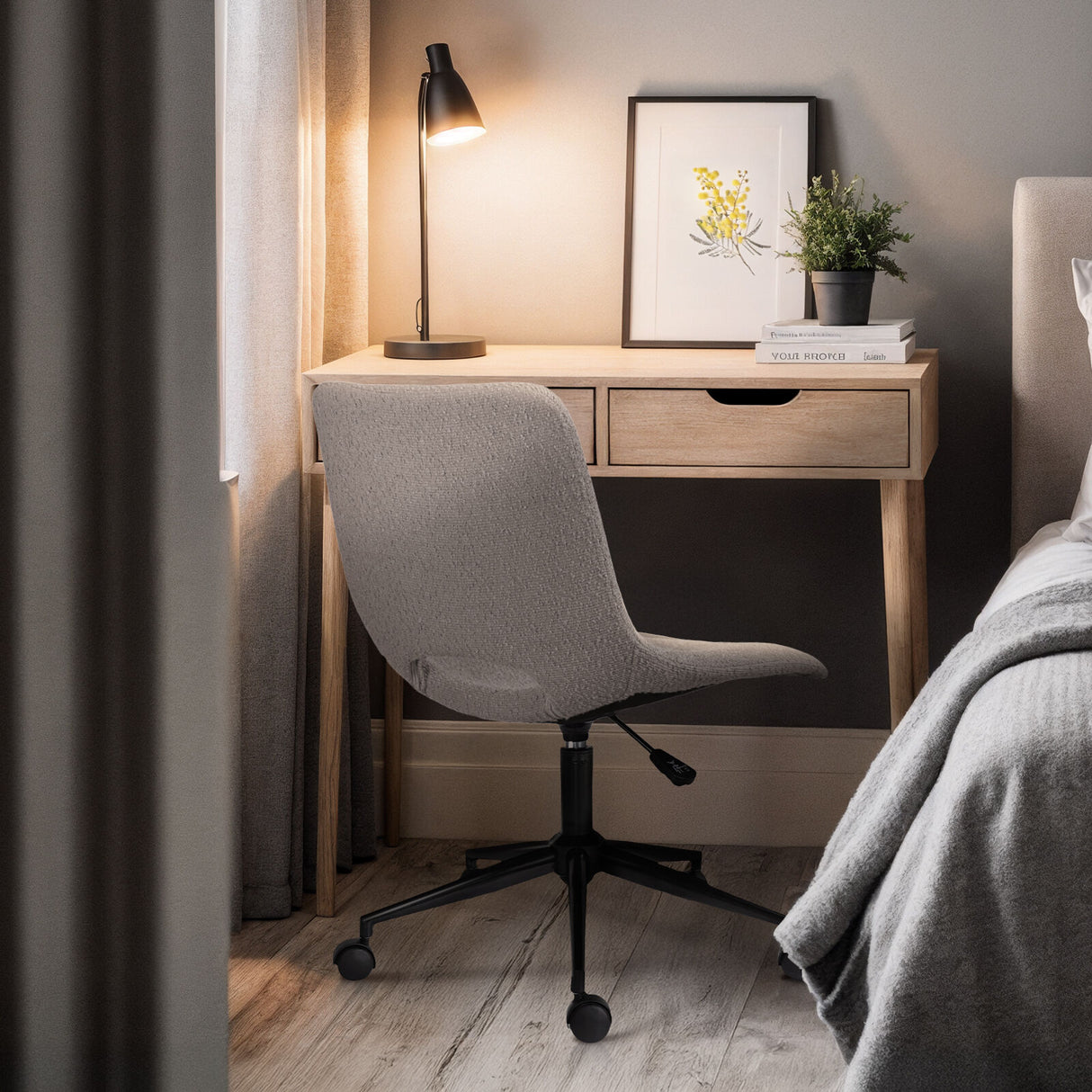 2 Set Office Desk Chair - Loop Yarn Fabric Home Swivel Chair Cut-Out Seat HALO GREY