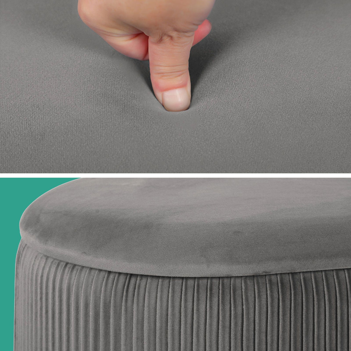3 Piece Set Storage Ottoman - Blanket Box Velvet Padded Bench Stool FAYE GREY