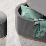 3 Piece Set Storage Ottoman - Blanket Box Velvet Padded Bench Stool FAYE GREY