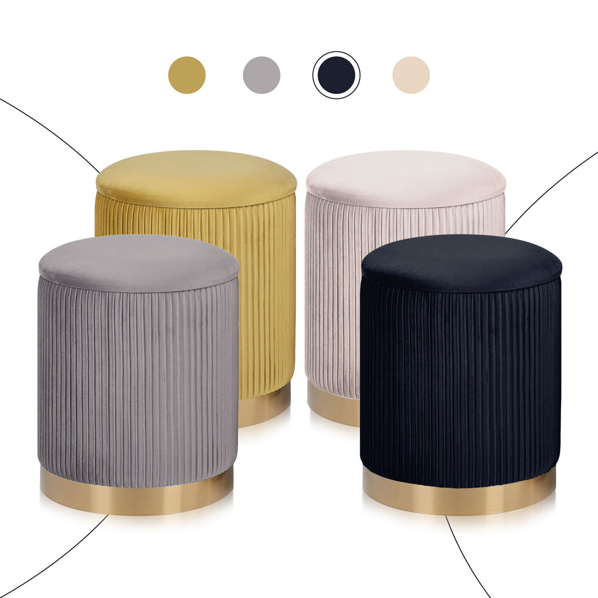 2X Side Table Storage Ottoman - Velvet Stool MIRA Black