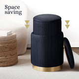 2X Side Table Storage Ottoman - Velvet Stool MIRA Black