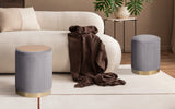 2X Side Table Storage Ottoman - Velvet Stool MIRA Grey