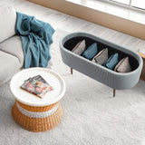 Coffee Table Storage Ottoman - Corduroy Padded Blanket Box Bench ESME - DUSTY BLUE