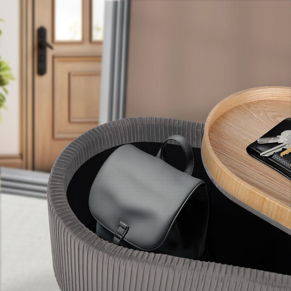 Coffee Table Storage Ottoman - Velvet Padded Blanket Box Bench IRENE GREY