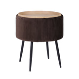 Side Table Storage Ottoman - Velvet Padded Stool Vanity Footstool CLEO BROWN
