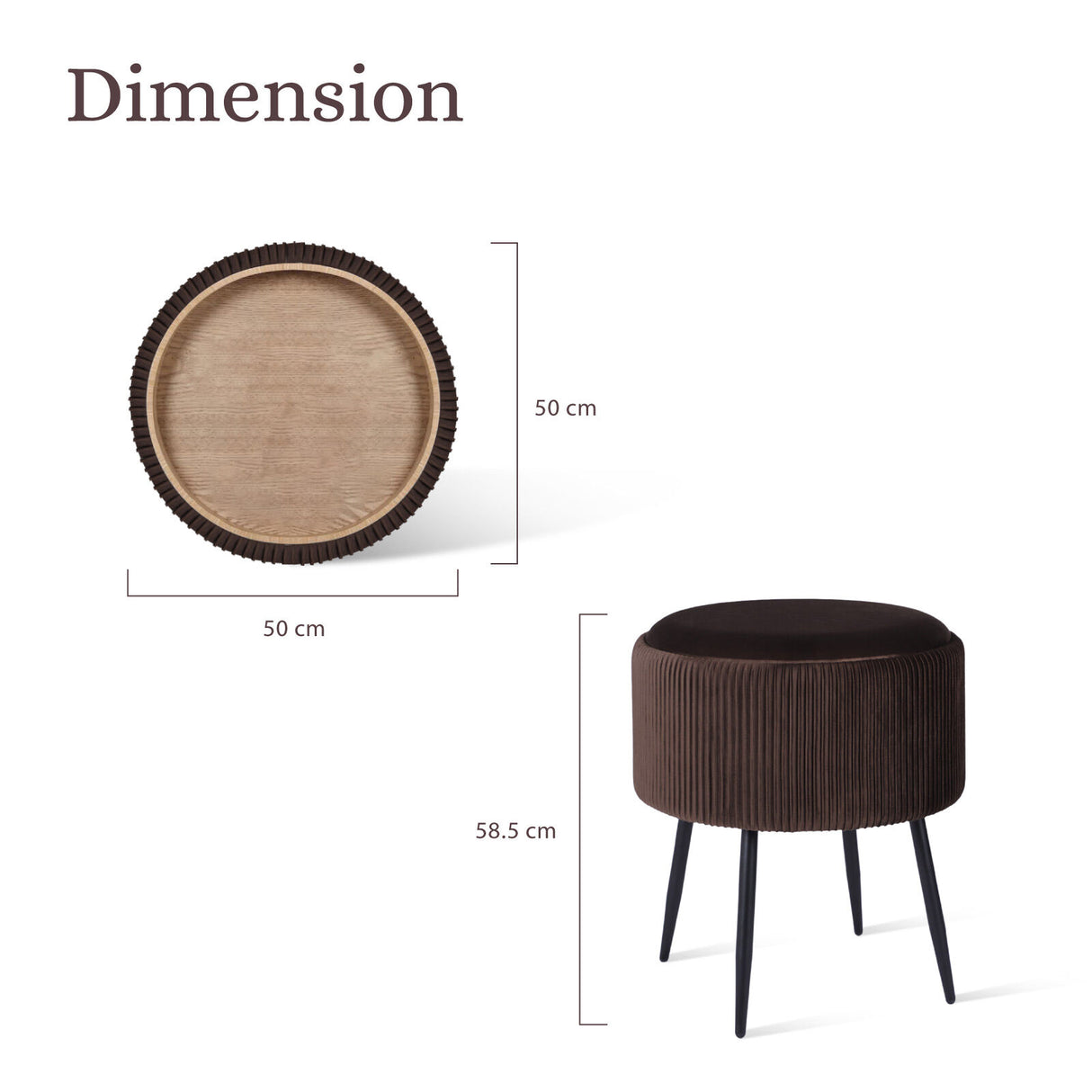 Side Table Storage Ottoman - Velvet Padded Stool Vanity Footstool CLEO BROWN