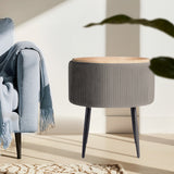 Side Table Storage Ottoman - Velvet Padded Stool Vanity Footstool CLEO GREY
