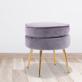 Ottoman Foot Stool Velvet Fabric Metal Leg Round GREY