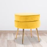 Ottoman Foot Stool Velvet Fabric Metal Leg Round YELLOW