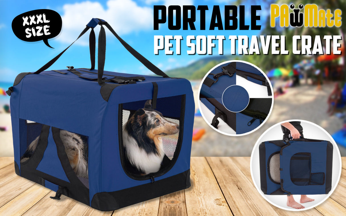 Portable Soft Dog Cage Crate Carrier XXXL BLUE