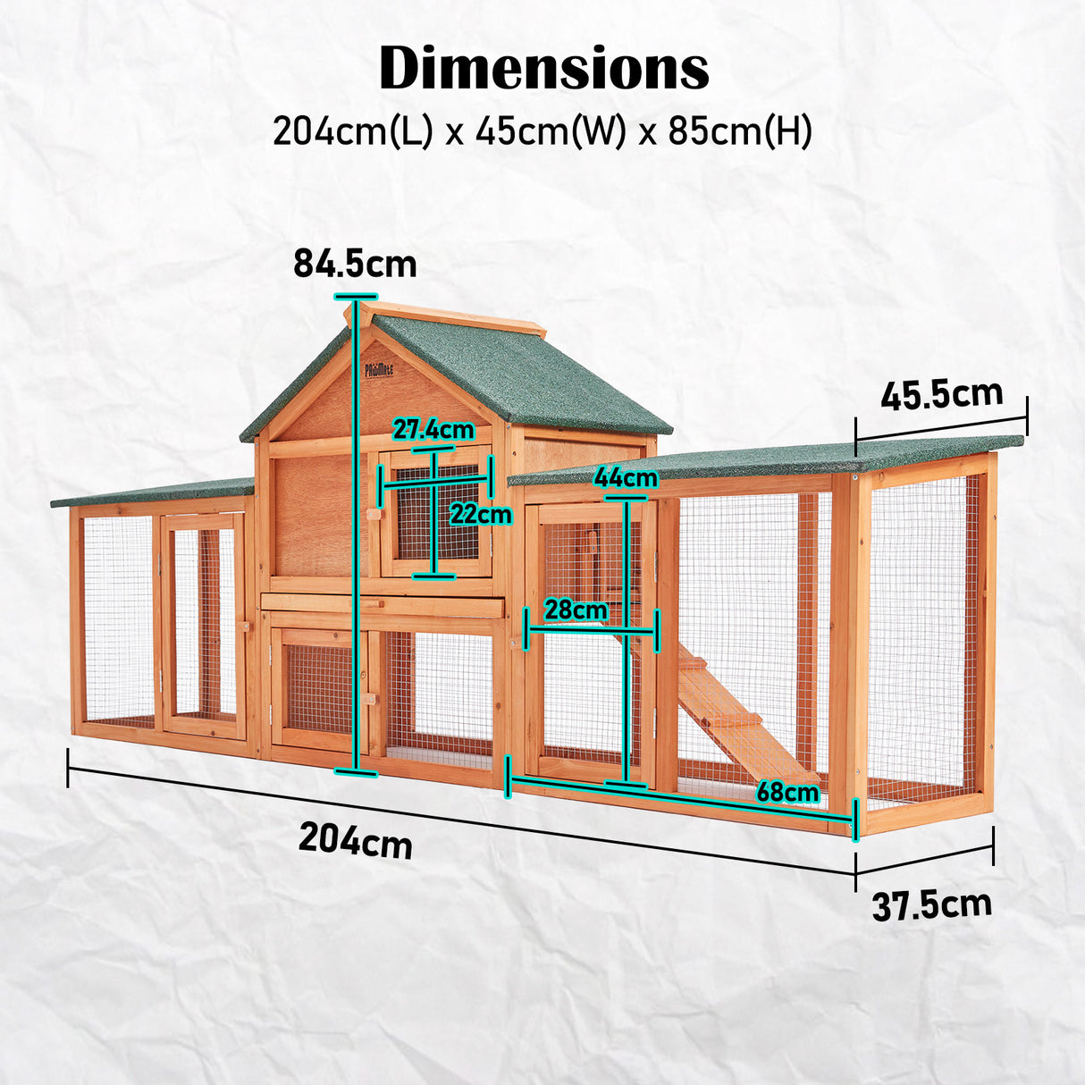 Rabbit Hutch Chicken Coop 204 x 45 x 85cm 2 Storey Cage Mansion