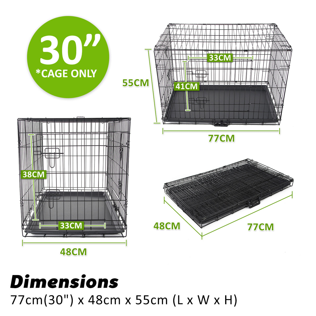 Wire Dog Cage Foldable Crate Kennel 30in with Tray + Cushion Mat Combo