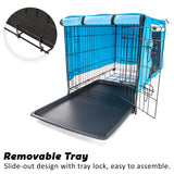 Wire Dog Cage Crate 48in with Tray + Cushion Mat + BLUE Cover Combo