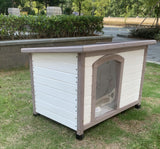 YES4PETS M Timber Pet Dog Kennel House Puppy Wooden Timber Cabin With Stripe White