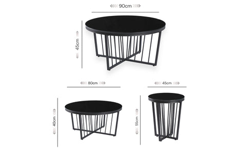 Salina Coffee Table 90cm Black Base   - Clear Glass