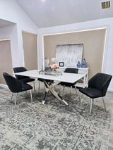 Miles Silver With White Marble Dining Table - 90cm x 180cm