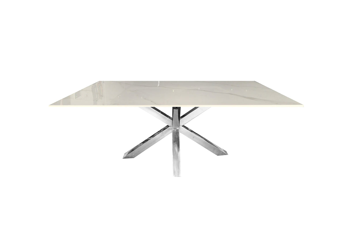 Miles Silver With White Marble Dining Table - 90cm x 180cm