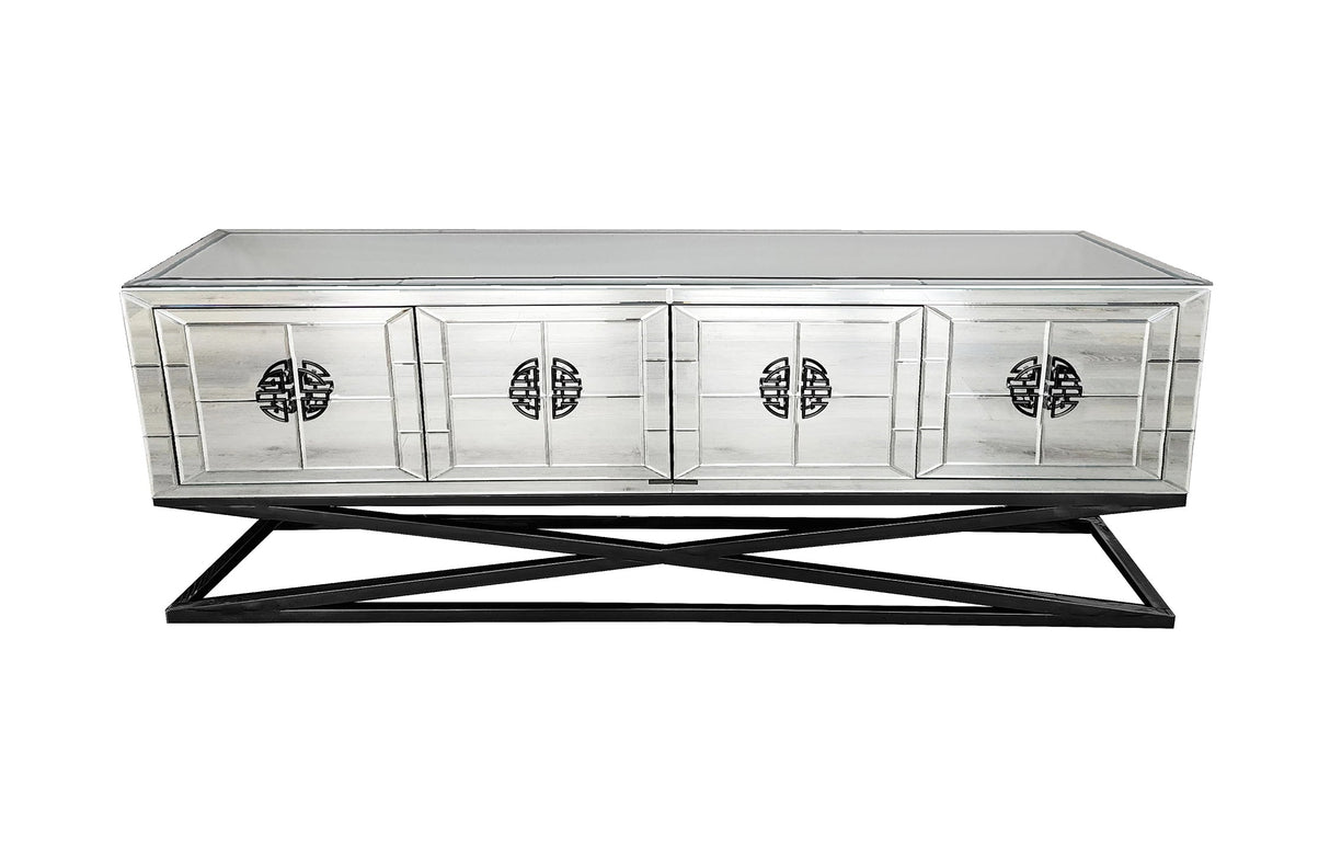 Athens Mirrored TV Unit Table- Black Legs