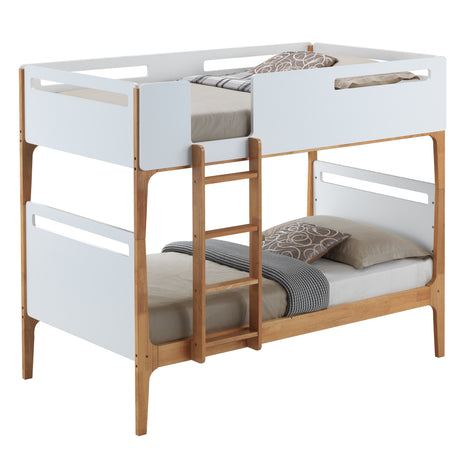 Kids Single Bunk Bed Frame Solid Rubber Timber Wood Loft Furniture - White