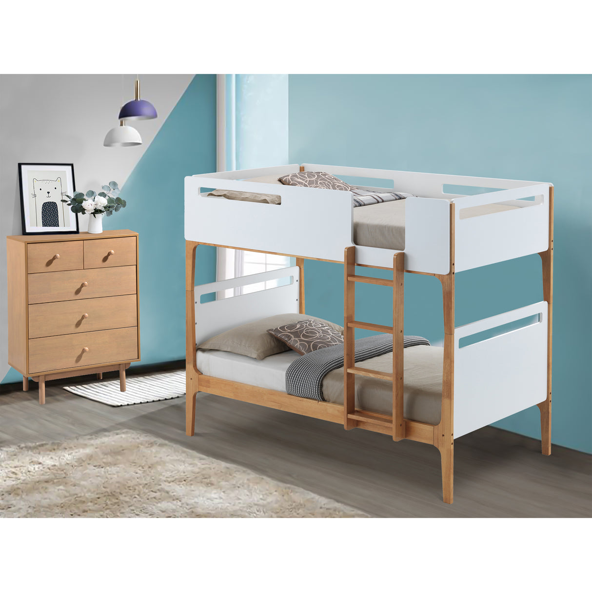 Kids Single Bunk Bed Frame Solid Rubber Timber Wood Loft Furniture - White