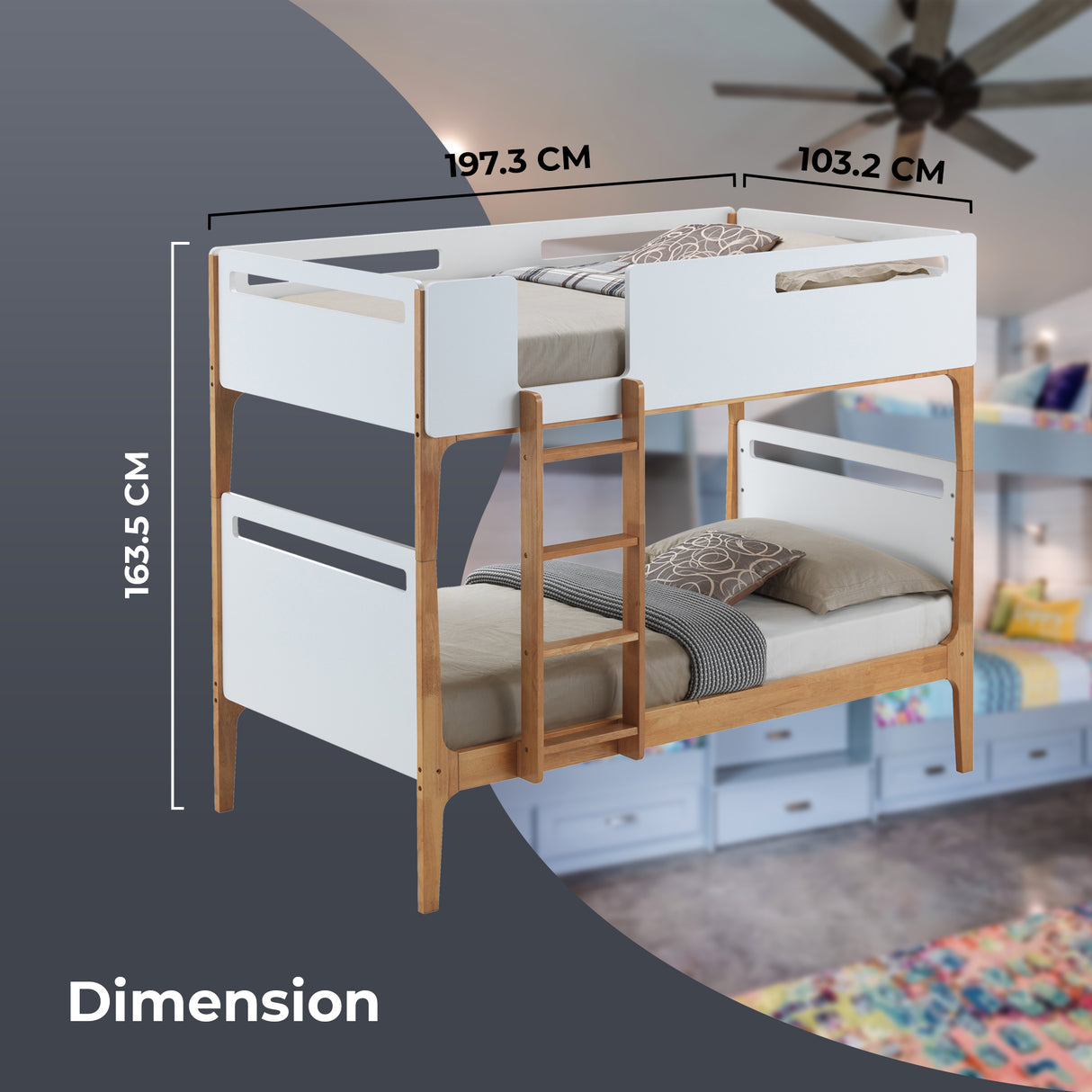 Kids Single Bunk Bed Frame Solid Rubber Timber Wood Loft Furniture - White