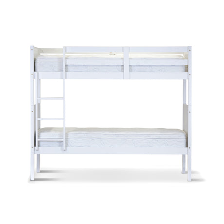 Kids Single Bunk Bed Frame Solid Rubber Timber Wood Loft Furniture - White