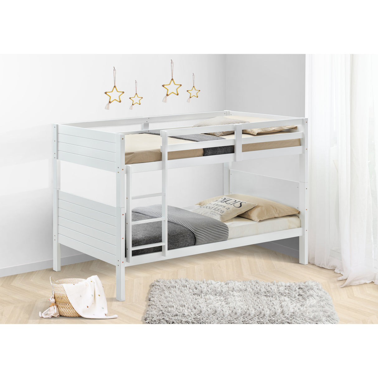 Kids Single Bunk Bed Frame Solid Rubber Timber Wood Loft Furniture - White