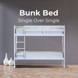 Kids Single Bunk Bed Frame Solid Rubber Timber Wood Loft Furniture - White