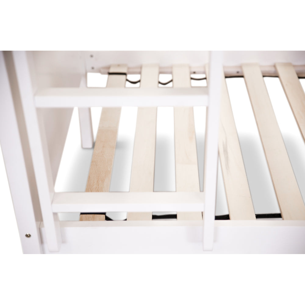 Kids Single Bunk Bed Frame Solid Rubber Timber Wood Loft Furniture - White