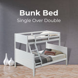 Kids Single Double Bunk Bed Frame Rubber Timber Wood Loft Furniture - White