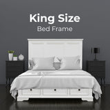 Celosia 4pc King Bed Frame Bedroom Suite Timber Bedside Tallboy Package - White