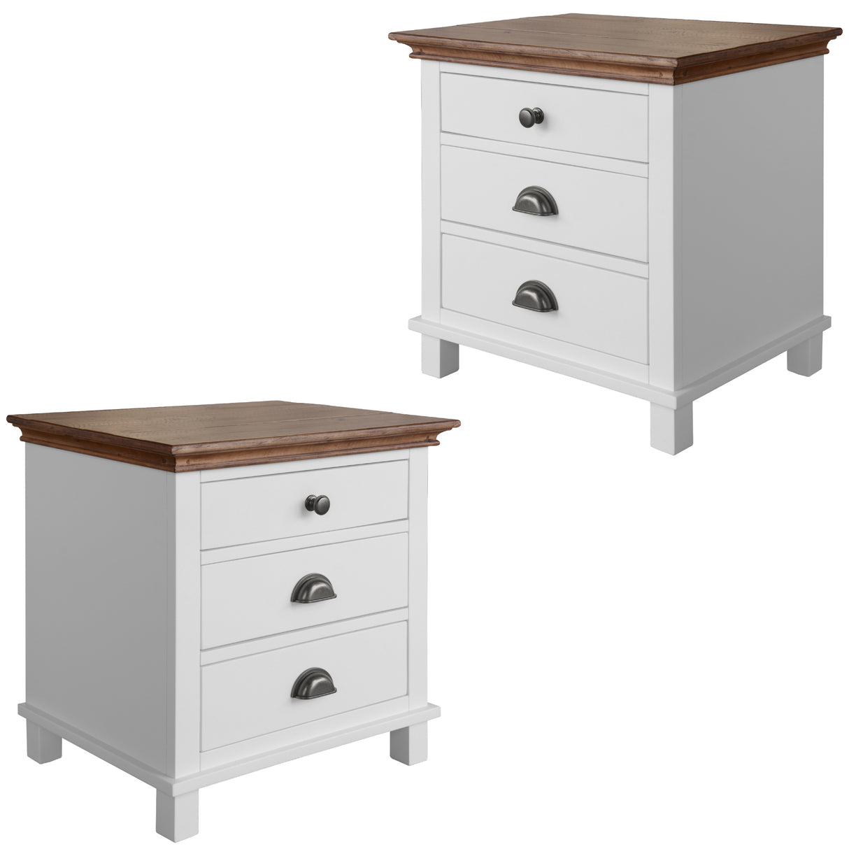 Virginia Set of 2 Bedside Nightstand 3 Drawers Storage Cabinet Side Table -White