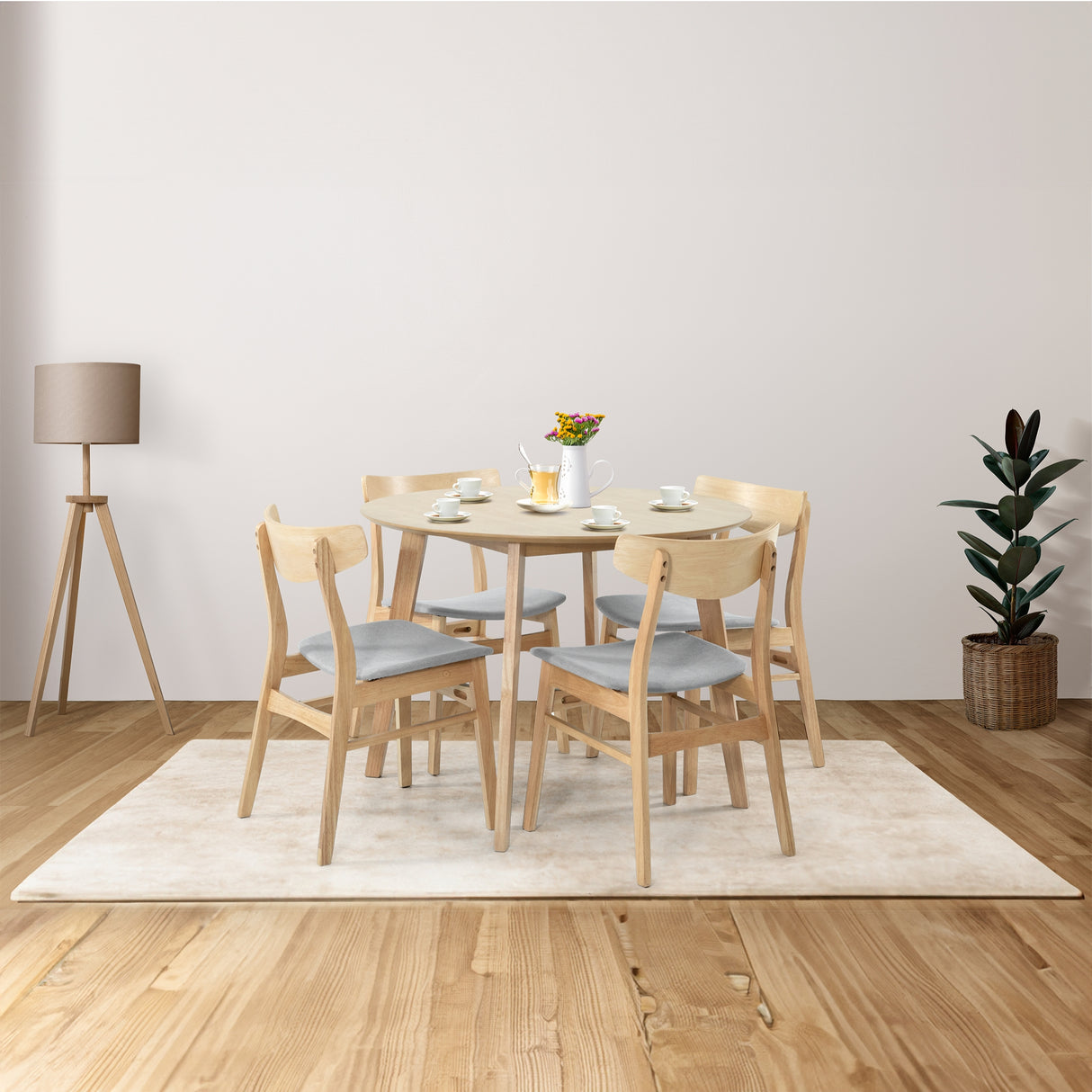 Cusco 100cm Round Dining Table Scandinavian Style Solid Rubberwood Natural