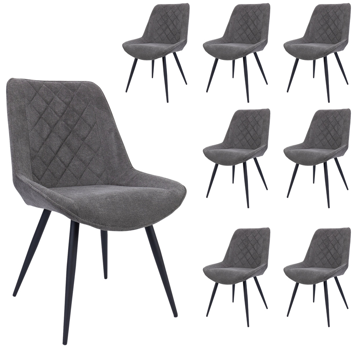 Helenium Dining Chair Set of 8 Fabric Seat with Metal Frame - Graphite