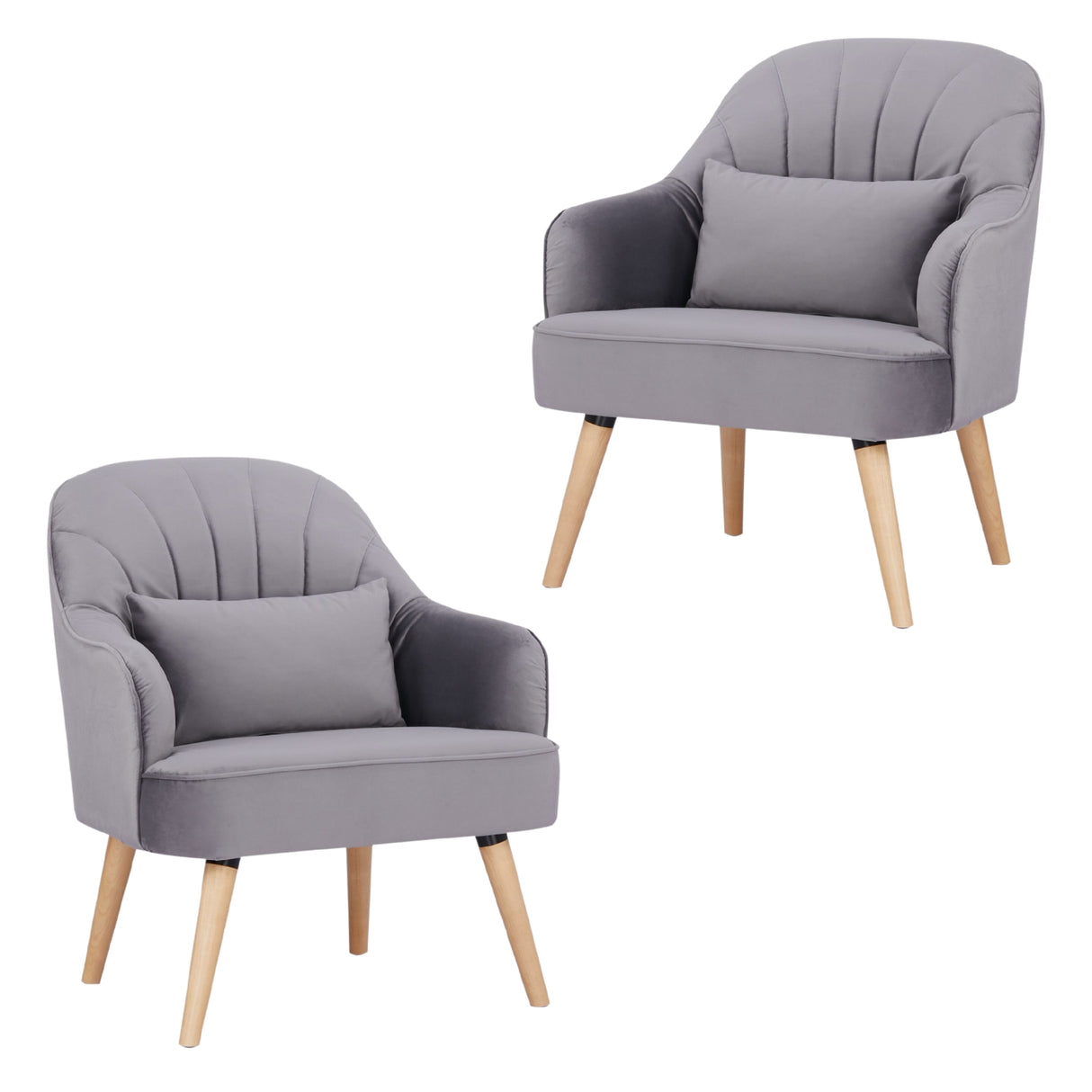 Keira Set of 2  Armchair Fabric Upholstered - Mid Grey